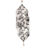 Violet Linen Silky Bloom Daisy Flower Pattern, Faux Silk Polyester Fabric, With Tassles, Beige , 13 Inch x 70 Inch, Rectangular, Decorative Table Runner