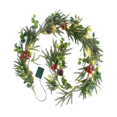 Christmas Pre Lit Christmas Garland with Lights 6 Feet 20 Led Battery Operated Christmas Lights with Berry Leaves Indoor Christmas Decorations for Stairs Fireplace Door