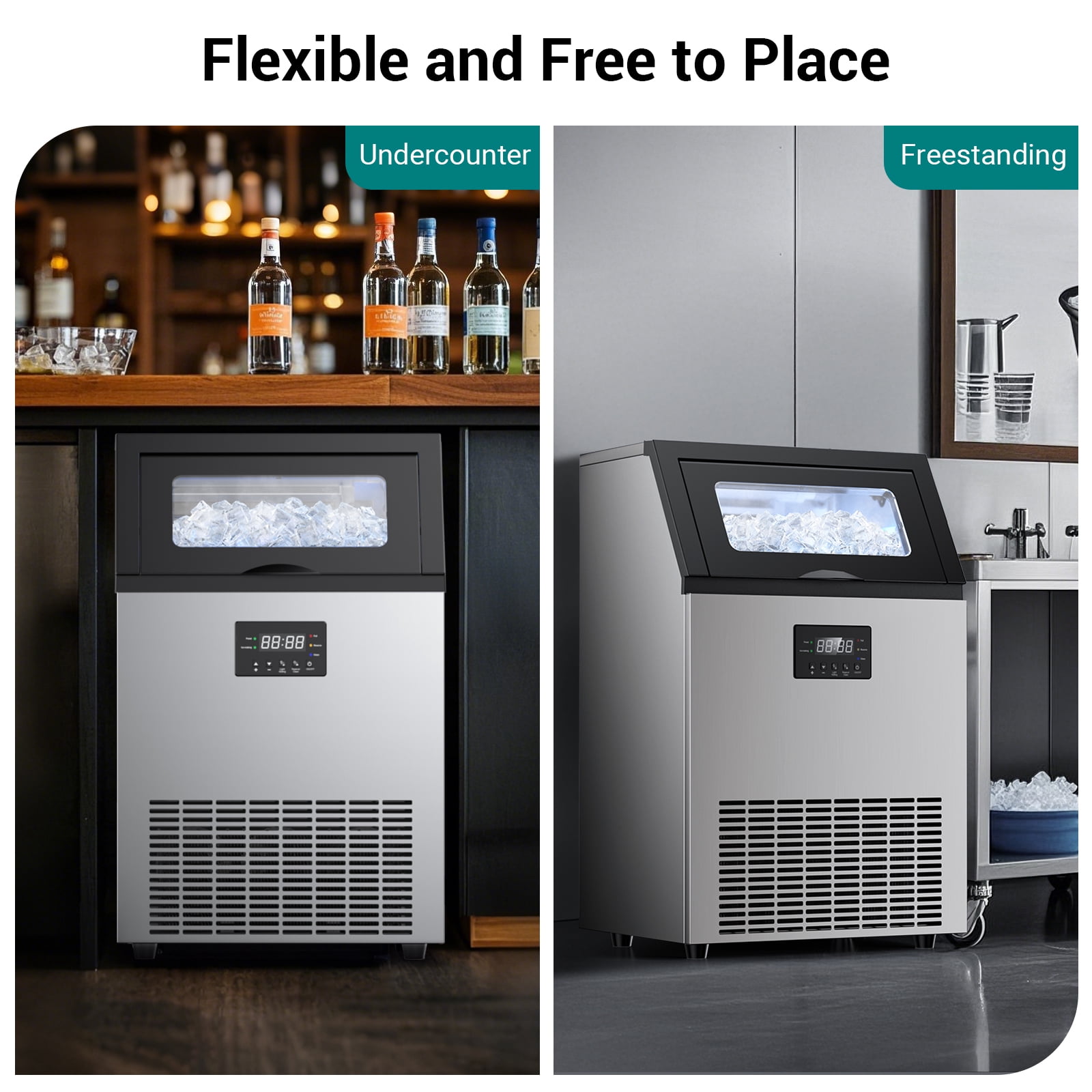 Ecojoy Commercial Ice Maker, 150Lbs/24H Under Counter Ice Machine, 33LBS Storage Bin