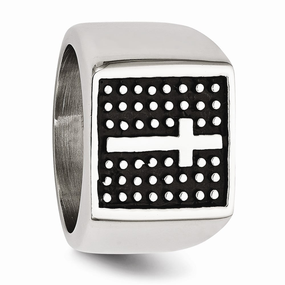 Stainless Steel Polished & Antiqued Cross Ring Size 10 Length Width