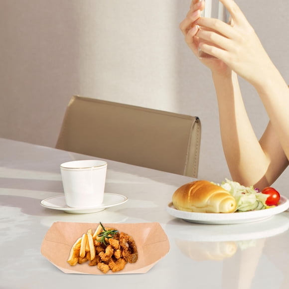 SHOWERORO 125pcs Cardboard Food Trays Hot Dogs Trays Kraft Paper For Fried Snacks Use