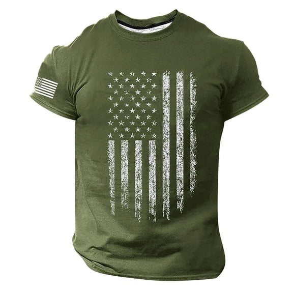IAJDKMEK Mens Retro Graphic Short Sleeve T-Shirt - Summer Tops for Men Vintage Print, Mens Shirts Casual for Independence Day, True Classic Tees Men Style,Army Green L