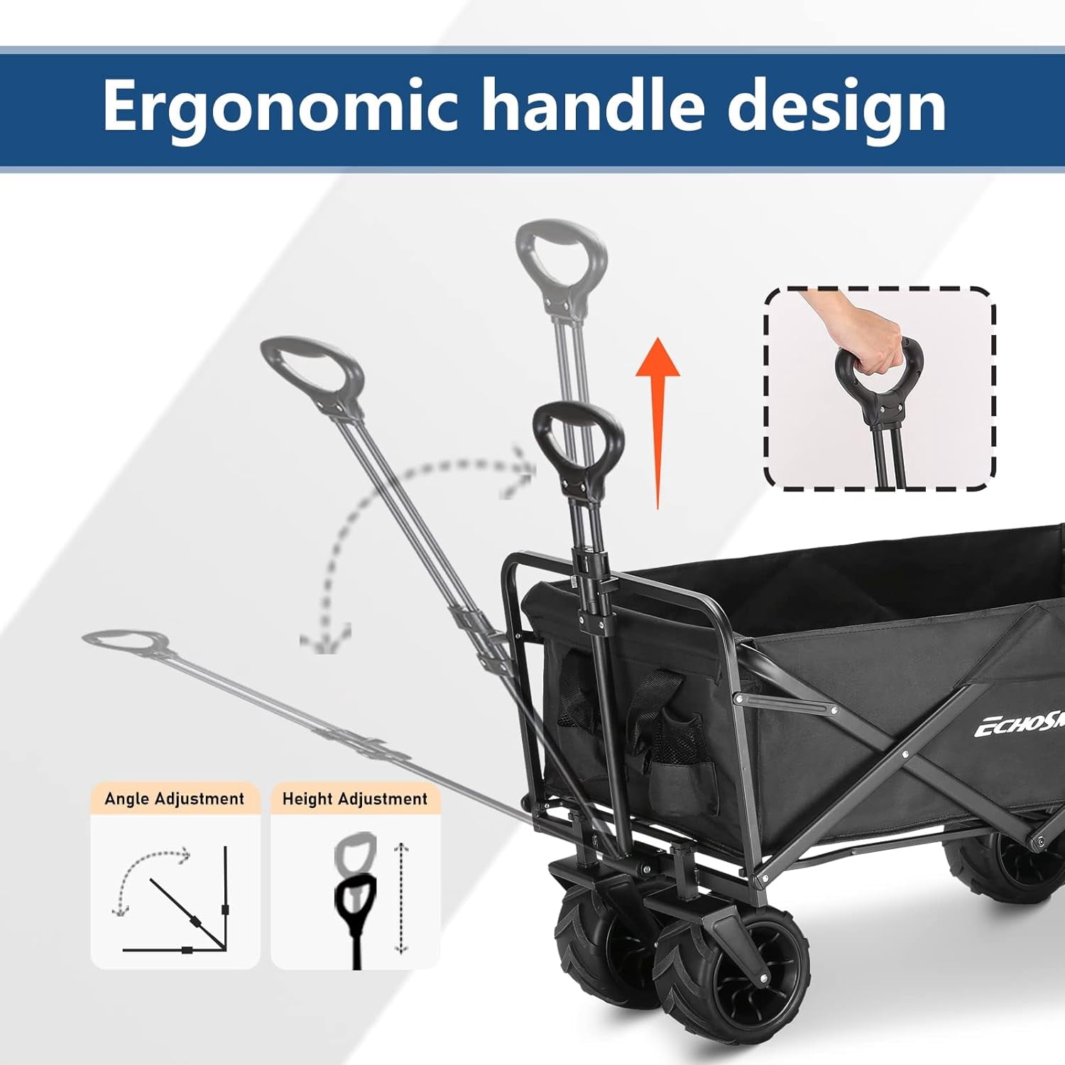 Heavy Duty 350 Lbs Capacity Collapsible Wagon, Outdoor Folding Camping Wagons, Grocery Portable Utility Cart, Adjustable Rolling Carts, All Terrain Sports Wagon with Big Wheels