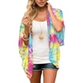 thumbnail image 2 of Trendfront Womens Tie Dye Kimono Cardigan Short Sleeve Open Front Lightweight Loose Fit Casual Summer Beach Vacation Layering Cover Up, 2 of 9