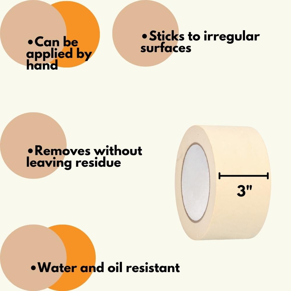 SSBM 4.9 Mil - Professional Grade Masking Paint Tape Water & Oil Resistant, Quality Adhesive, Mutipurpose, Ivory, 3" x 60 Yards, 4 Pieces