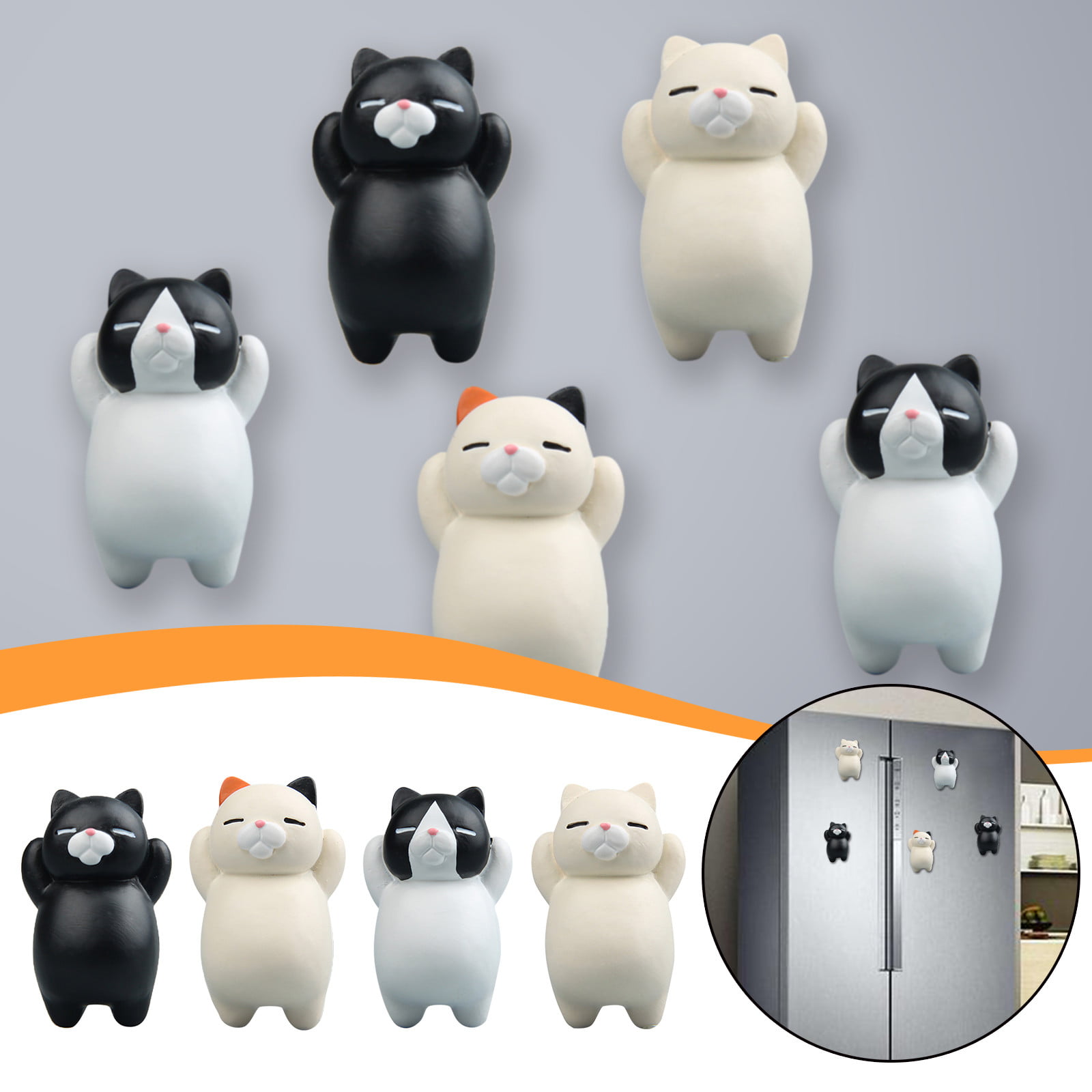 Animals Home 4PC Sticker Cartoon Fridge Magnet Refrigerator Decor Gift Cat  Kitchen，Dining & Bar 