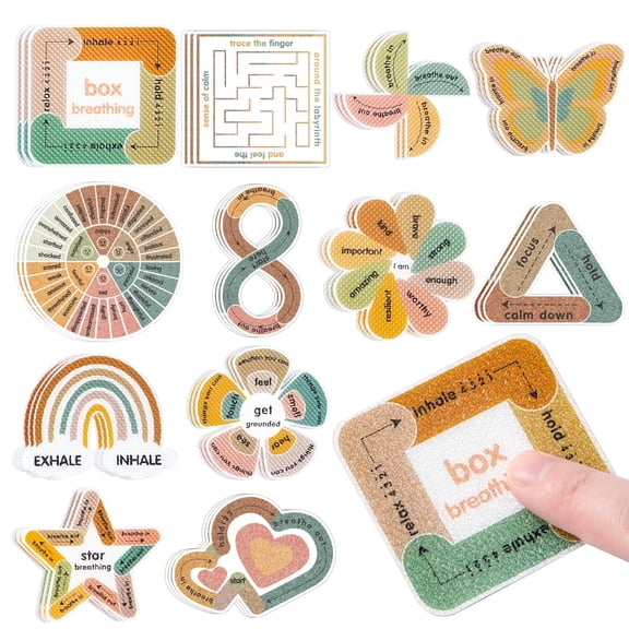 36Pcs Boho Sensory Fidget Stickers, 12 Designs Crushed Stone Texture Calming Strips for Anxiety