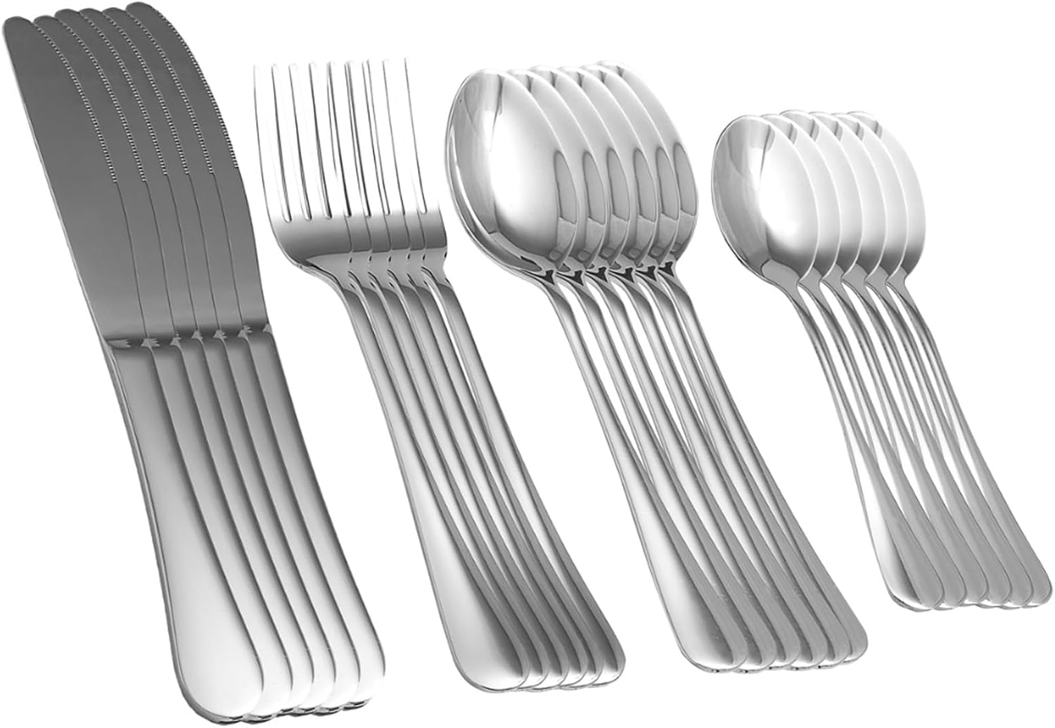 OVENTE 24-Piece Silverware Set Service for 6, Silver FL20241CH | Durable Stainless Steel Flatware Cutlery Utensil with Steak Knives, Forks, Spoons & Teaspoons, Dishwasher Safe