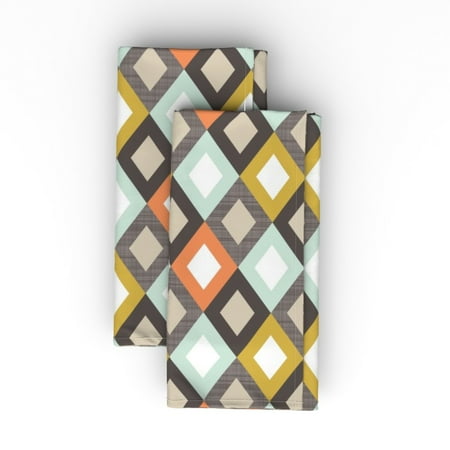 

Cotton Sateen Dinner Napkins (Set of 2) - Diamonds Boho Mid Century Modern Retro Vintage Print Cloth Dinner Napkins by Spoonflower