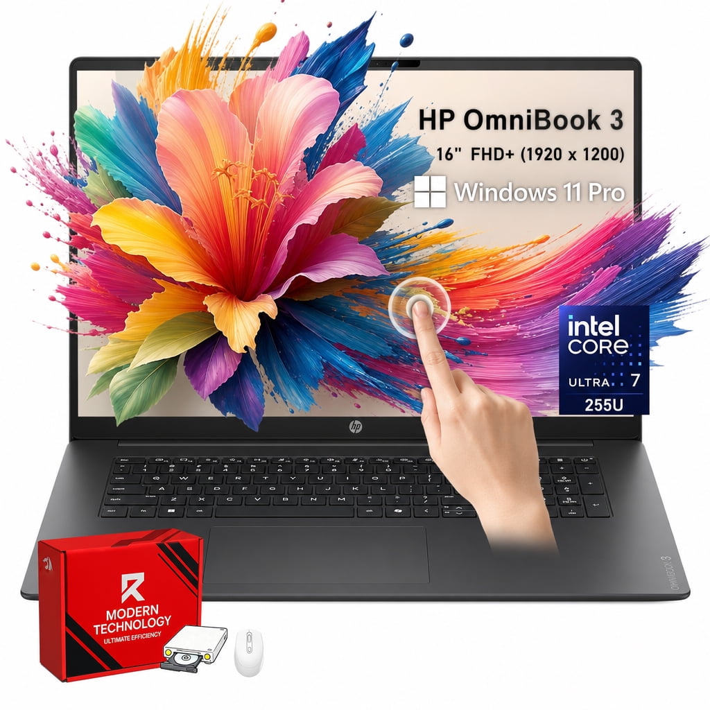 HP OmniBook 16" 2K Laptop Touchscreen Computer, Intel Core Ultra 7 255U, 32GB DDR5, 2TB SSD, 16-inch Touchscreen, Wi-Fi 7, Windows 11 Pro w/Accessory
