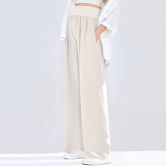 BRGZLK Maternity Wide Leg Pants Solid Color Casual Comfy Elastic Waist Outerwear Belly Support High Waisted Loose Fit Lounge Pleated Long Pants Beige A XL