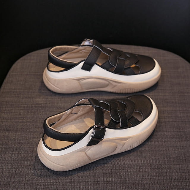 Sandalias de verano para mujer, con punta cerrada, ahuecadas, transpirables, a la moda, con suela de goma, informales, con , para caminar, Negro Fernando sandalias de plataforma