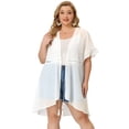 thumbnail image 4 of Women's Plus Size Cardigan Hollow Out Ruffle Short Sleeve Midi Summer Cardigans White 4X, 4 of 7