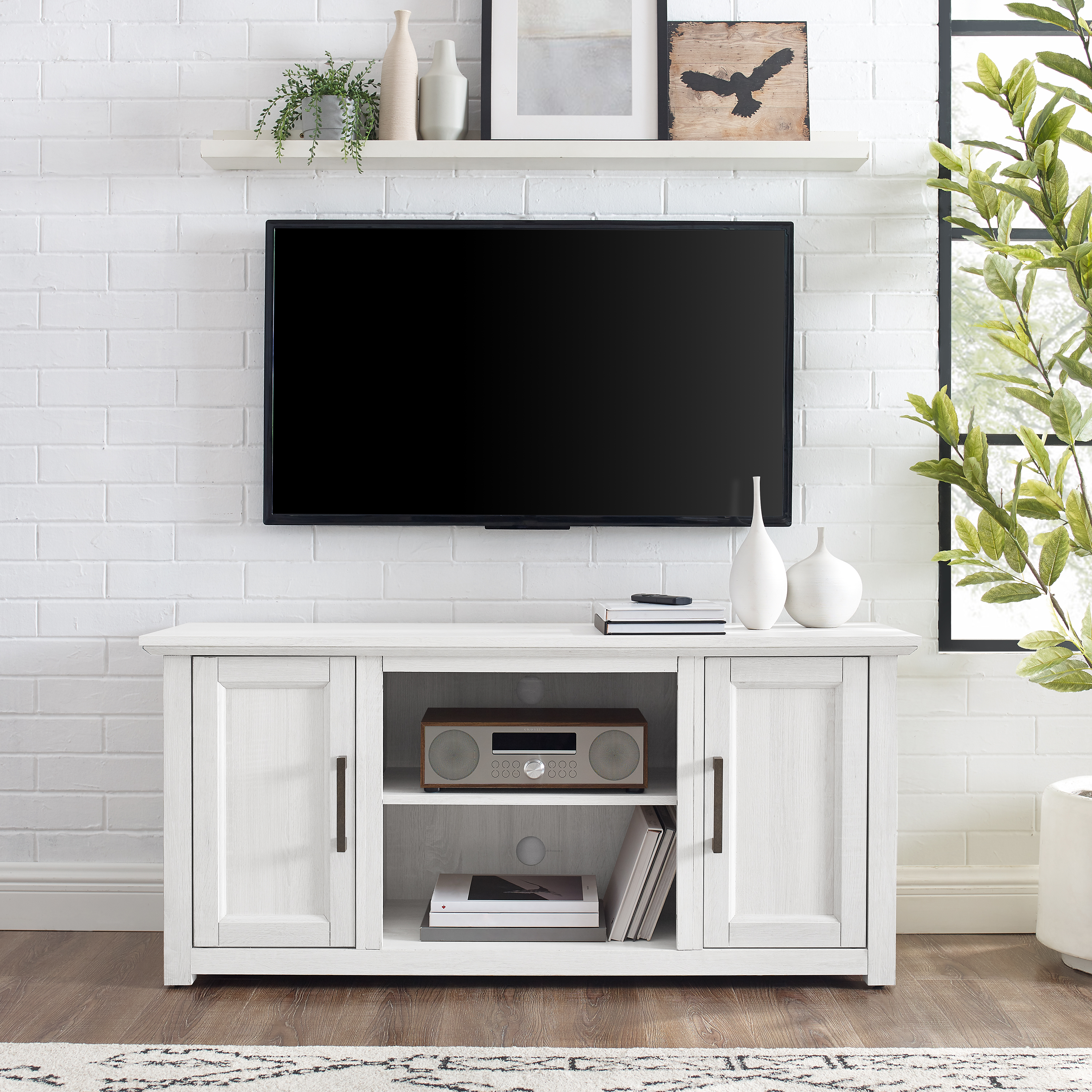 Crosley Camden 48" Rustic Low Profile TV Stand in Whitewash - image 3 of 15
