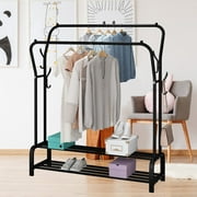 Heavy Duty Clothing Garment Rack, Freestanding Hanger Double Rail Clothing Rack Multi-functional Bedroom Wardrobe Clothes Organizer Stand Double layer 2 Shoe Shelves