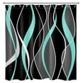 thumbnail image 3 of HVEST Modern Geometric Shower Curtain with Abstract Teal Black and Gray Line Design - Modern Minimalist Bathroom Decor, Waterproof Polyester Fabric, Includes 12 Hooks, 72x78 Inches, 3 of 7