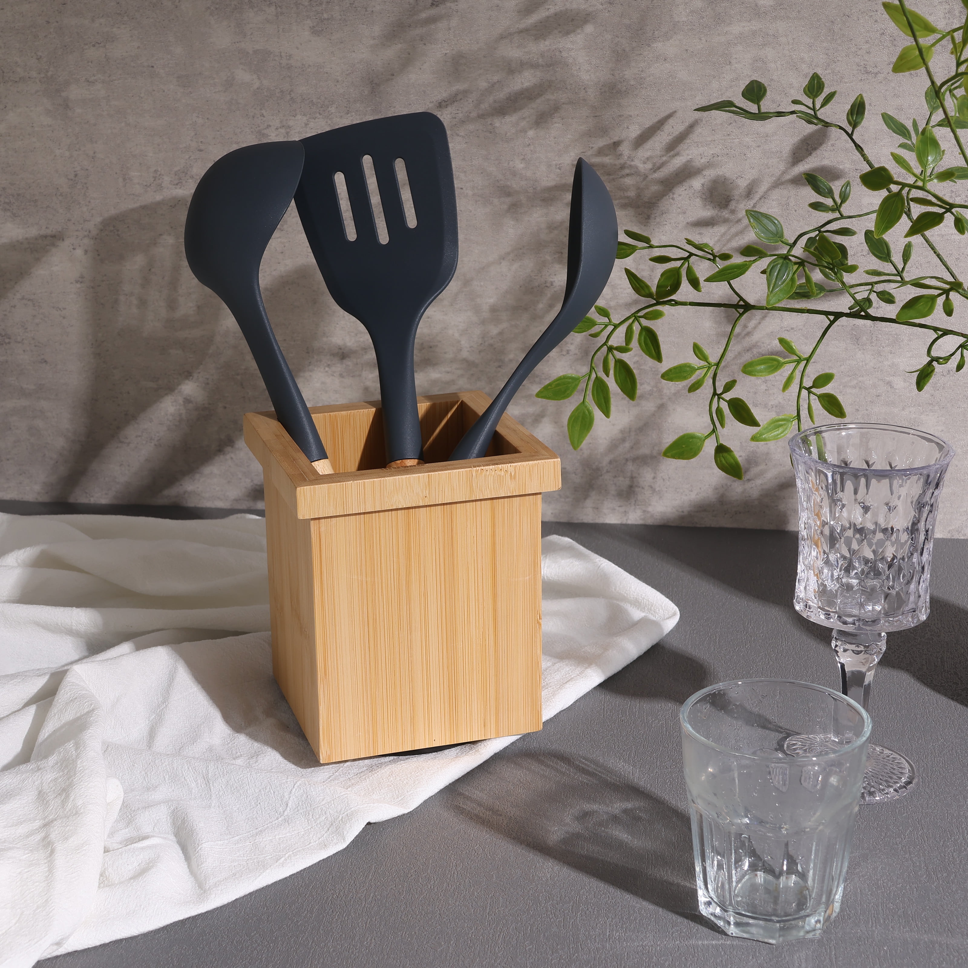 Better Homes & Gardens Bamboo Square Utensil Holder with Swivel, 5.5 in x 5.5 in x 6.5 in