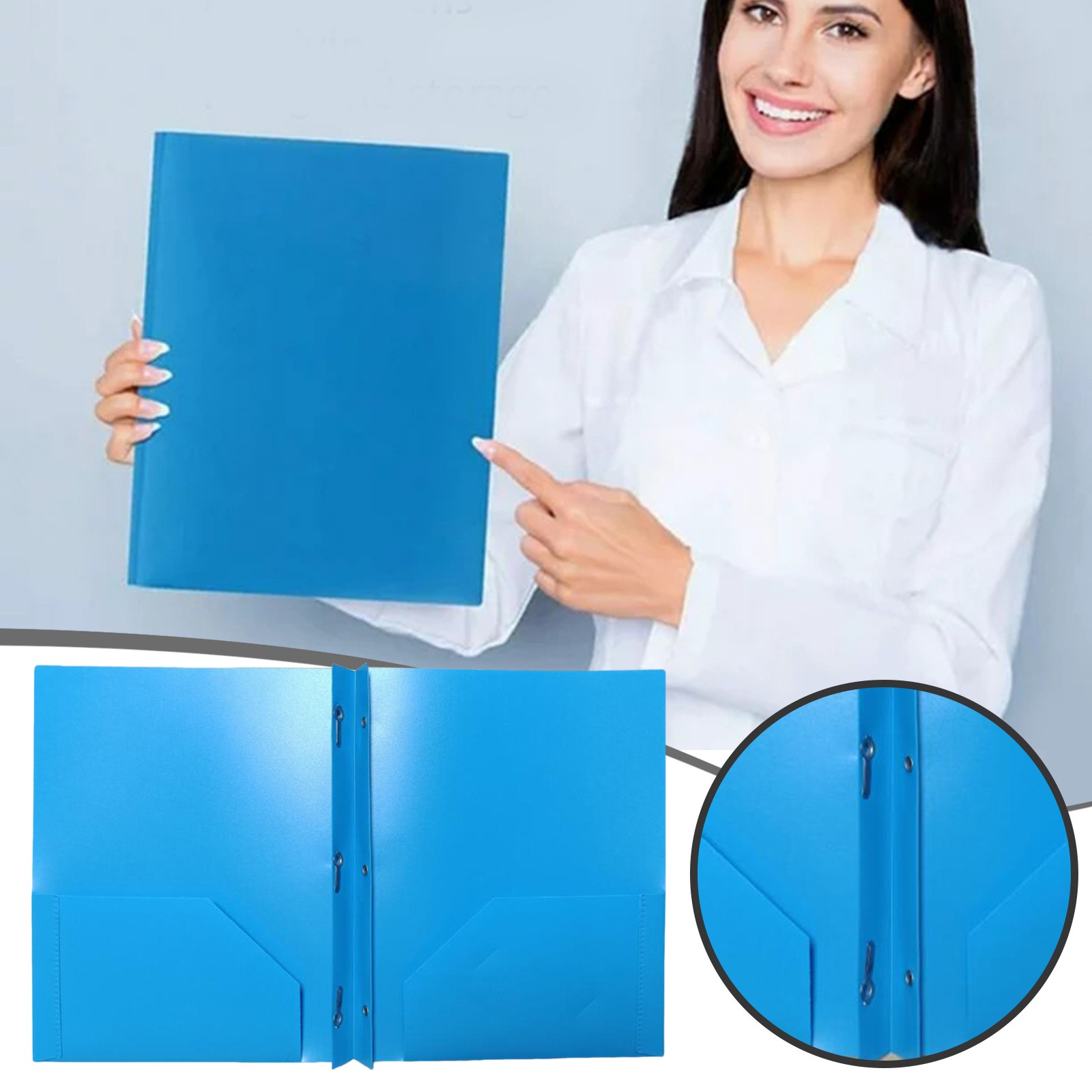 GYUJNB Plastic Folders with Pockets and Prongs Blue - Two Pocket Folder ...