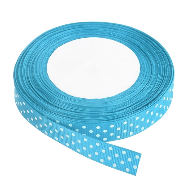 Cintas Grosgrain Uxcell de 25 yardas de 5/8" color azul cielo con puntos blancos para moño
