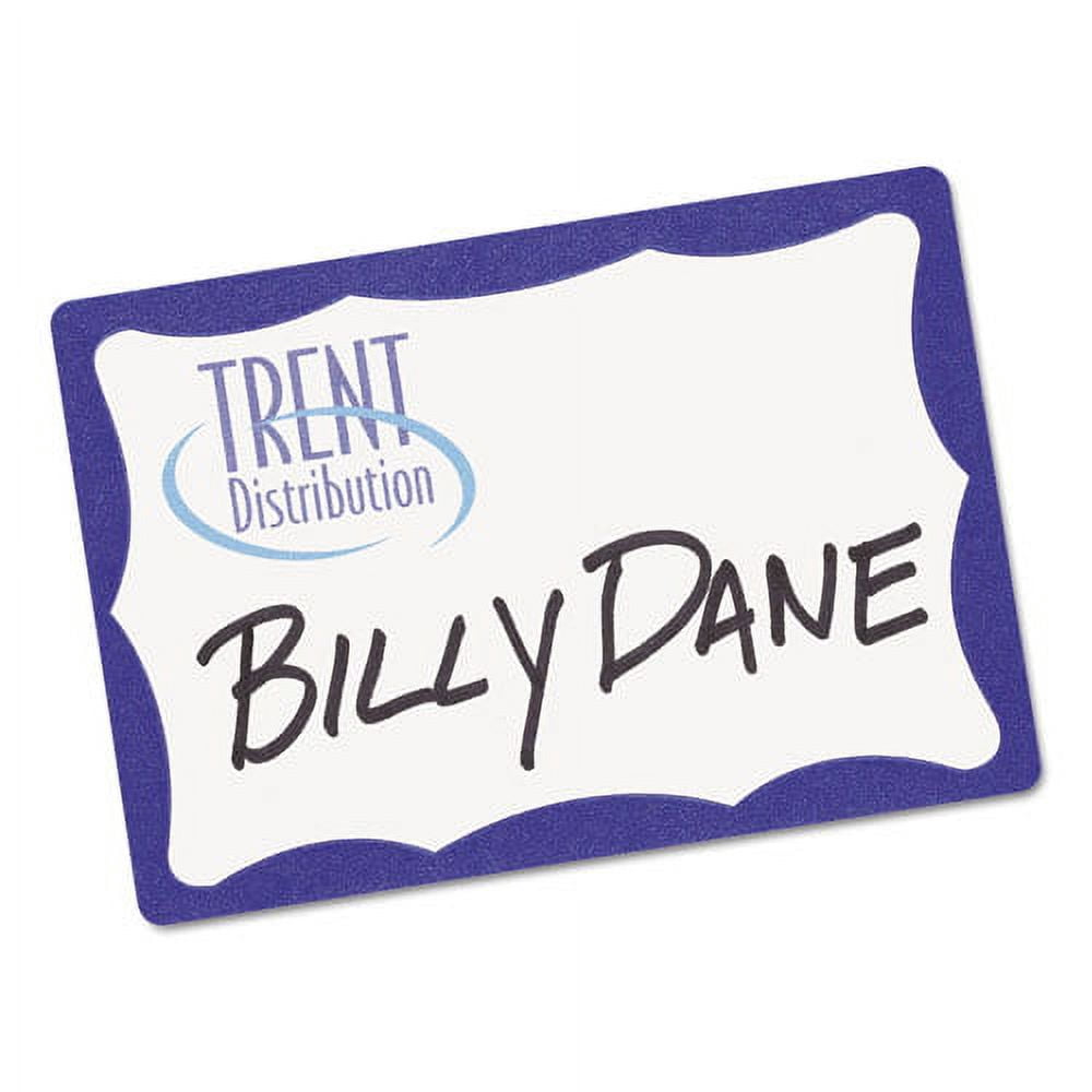 "Printable Adhesive Name Badges, 3.38 X 2.33, Blue Border, 100/pack | Bundle of 5 Packs"