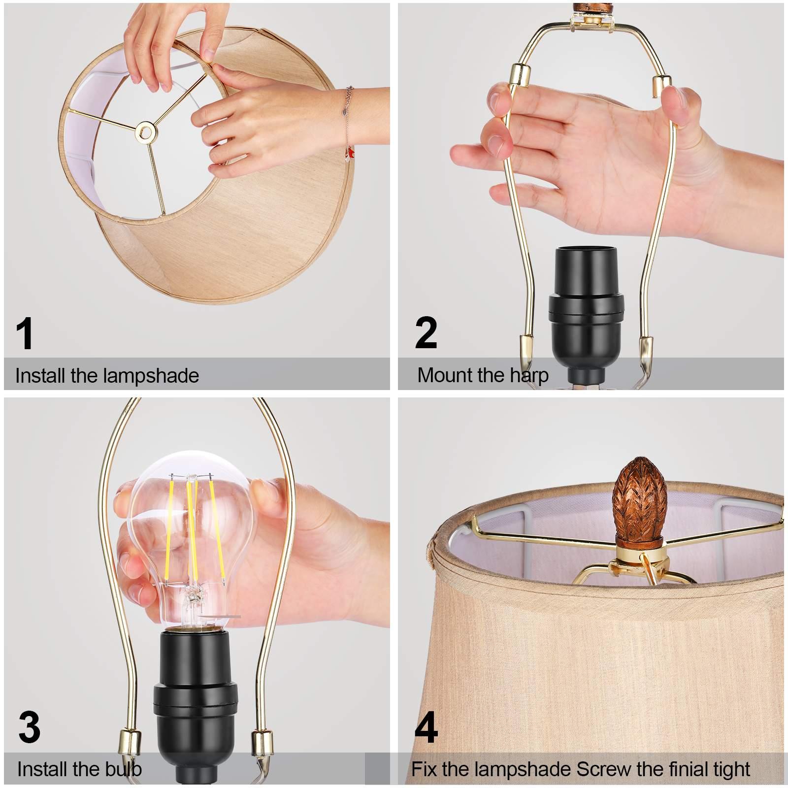 Nictiv 2 Pack Traditional Table Lamps,Touch Control 3-Way Dimmable Lamp Sets w/4 USB Charging Ports, Fabric Tapered Drum Shade Nightstand Lamp for Living Room, Bedroom, 2 Free LED Bulbs, Bronze