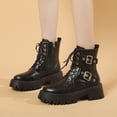 thumbnail image 2 of Lovskoo 2024 Combat Boots Womens Round Toe Platform Buckle Slip On Fall Heeled Short Boots Shoes Black, 2 of 7