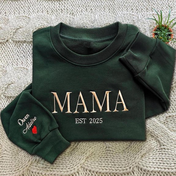 Custom Mama Embroidered with Names on Sleeve for Mom Mother's Day, Sweatshirt