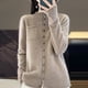 thumbnail image 2 of Cárdigan de lana pura de invierno, ropa para mujer, suéter de cuello redondo, bolsillos, blusas de manga larga para mujer, suéter de punto de moda coreana con borde rizado, 2 of 5
