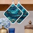 thumbnail image 2 of Teal Blue Marble Pot Holders for Kitchen Heatproof Potholder, 4 Pack Ink Painting Modern Abstract Yellow Hot Pads Multipurpose Oven Pads Cloth Potholders Trivet for Cooking and Baking, 2 of 8