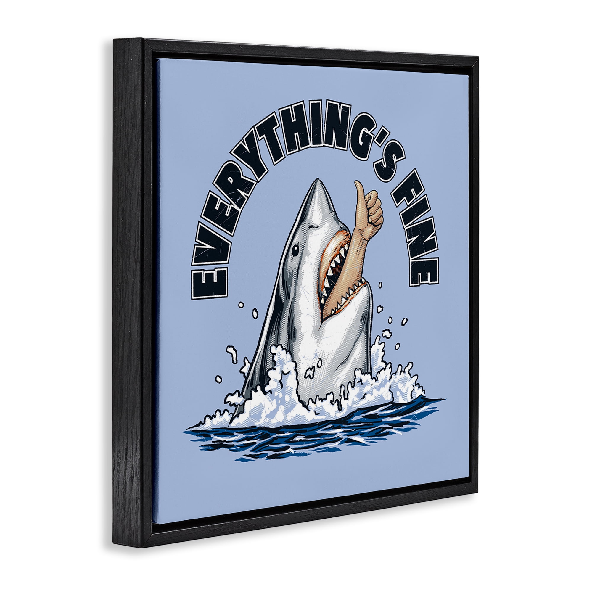 Everything's Fine Shark Bite Black Framed Floater Canvas Wall Art, design by Jedco Brands Inc.