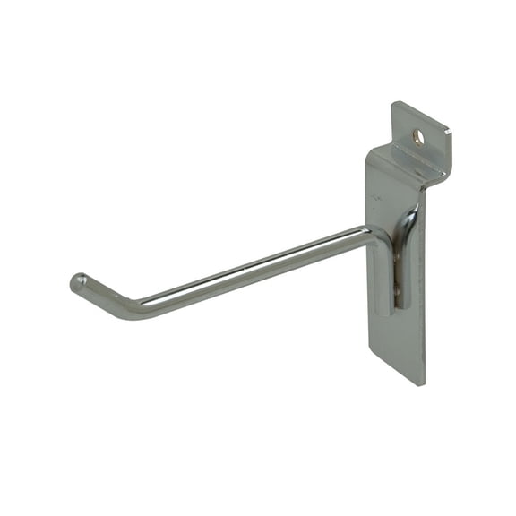 4" Chrome Slatwall Peg Hooks (100PCS}1/4" thick with 30 degree tip Chrome colorWork with all standard slatwall and slatgrid panels.