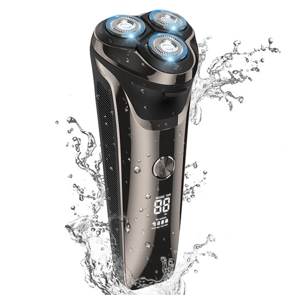 Cshidworld Men's Electric Razor, IPX7 Waterproof Wet Dry Electric Shaver, 4D Rotary USB Rechargeable Shaver Cordless Beard Nose Trimmer W/ Pop-up Trimmer & LED Display & Charging Stand for Dad Husband