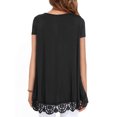 thumbnail image 2 of Camiseta de mujer Jumpingount Color sólido Suelta Top básico Encaje Dobladillo hueco Manga corta Blusa de cuello Negro AP003619-02, 2 of 6
