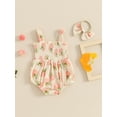 thumbnail image 5 of Musuos Baby Girl Cute Summer Romper Set 3M 6M 12M 18M  Sleeveless Fruit/Floral Print Smocked Playsuit with Bow Headband Set, 5 of 10