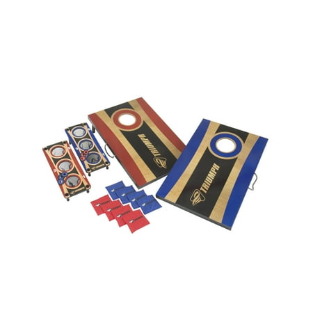 Washers Tournament - Triumph Tournament 2-in-1 Bag Toss and 3-Hole Washer Toss Combo with 2 Bag Toss Platforms, 8 Bean Bags, Two 3-Hole Washer Boards with Nets and 6 Steel Washers