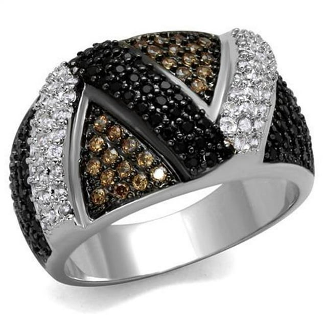 Women Rhodium & Ruthenium Brass Ring with AAA Grade CZ in Multi Color - Size 6