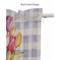 thumbnail image 5 of Tulip Flower Linen Curtain Valance for Bedroom/Bathroom/Kitchen/Office/Living/Dining Room Windows,Spring Botanical Purple Buffalo Plaid Rod Pocket Topper Drapes Decorative Cafe Drapery Panel 42x12, 5 of 6