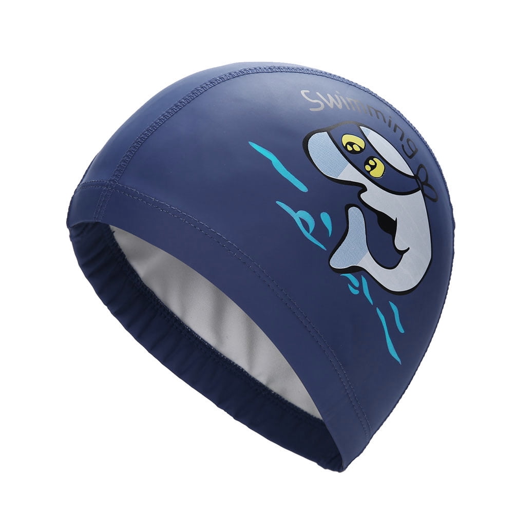 Kalaokei Kids Children Waterproof Lovely Cartoon Dolphin Swimming Cap Ear Protection Hat