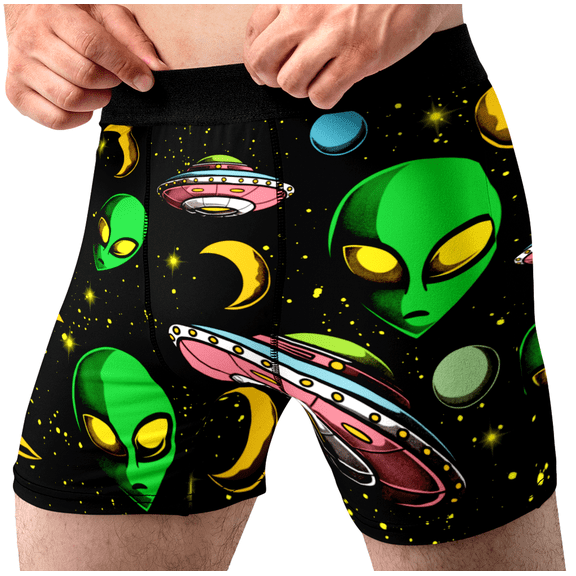 Mens Space Alien UFO Funny Boxer Briefs Novelty Boxers Humorous Underwear Gag Gift