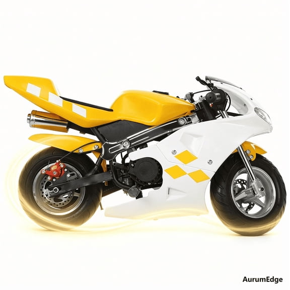 2-Stroke Mini Motorcycles with Dual Headlights Brakes & Rubber Handlebar,49CC Kids Motorcycle Gas Powered Pocket Bike with 1.25L Tank, Motorcycle Pit Bike Ages 7 White & Yellow