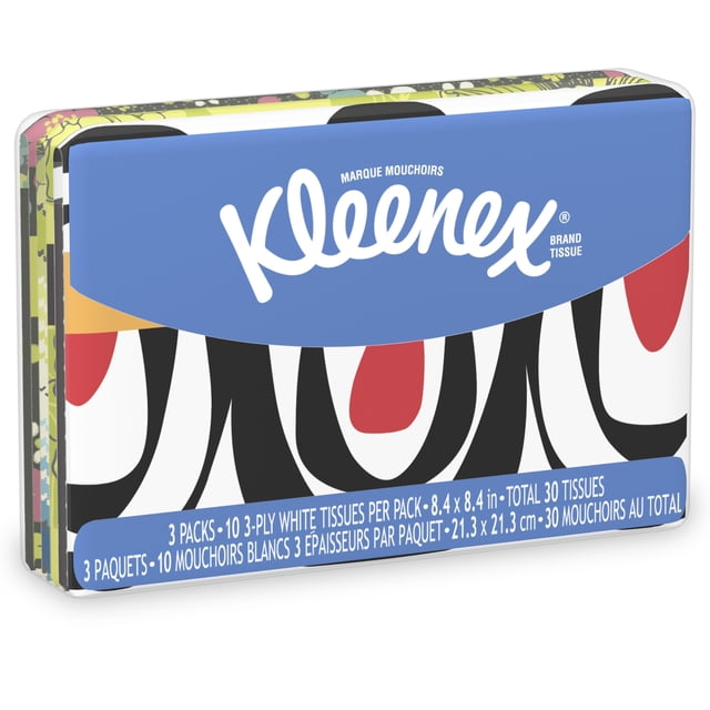 Paquete de 3 Bolsitas de Kleenex con 30 Pañuelos Tamaño de Bolsillo