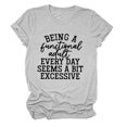thumbnail image 1 of Camiseta holgada de manga corta y cuello redondo elástica para mujer en gris claro y negro, talla L Camiseta con estampado de letras de verano, 1 of 4