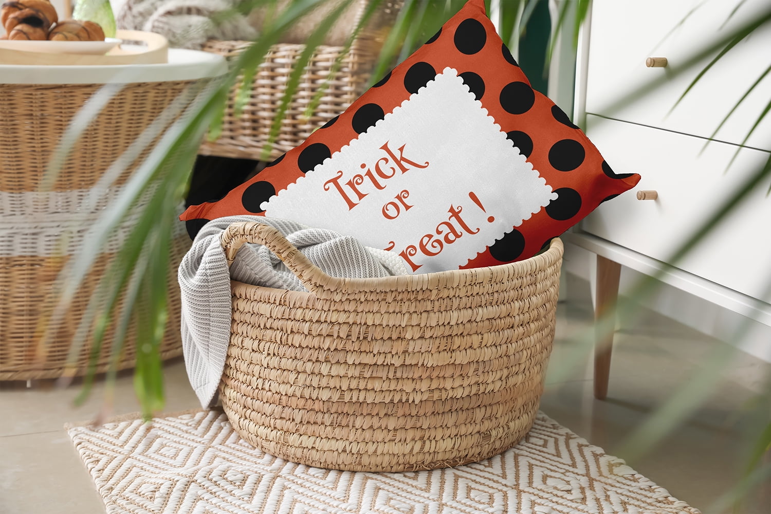 20" x 14" Simply Daisy Halloween Trick or Treat Dots Polyester Indoor/Outdoor Pillow, Harvest Orange Qty 1
