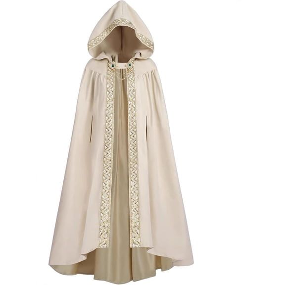 Cloak with Hood Women Men Medieval Renaissance Costume Halloween Witch Robe Viking Cape