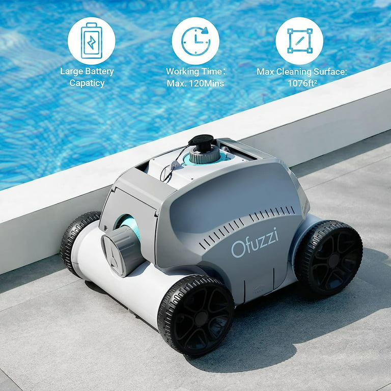 Ofuzzi Upgraded Cyber Cordless Robotic Pool Cleaner, Automatic Pool Vacuum,  Long-lasting Run Time for All Above/In Ground Flat Bottom Pools, Gray