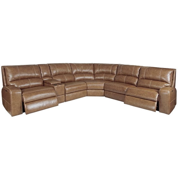 Pemberly Row Modern 6 Piece Leather Reclining Sectional in Brown