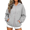 thumbnail image 4 of Zip up Hoodies for Women Fall Winter Long Sleeve Drawstring Hooded Sweatshirts Loose Fit Casual Jackets with Pocket 2XL, 4 of 5