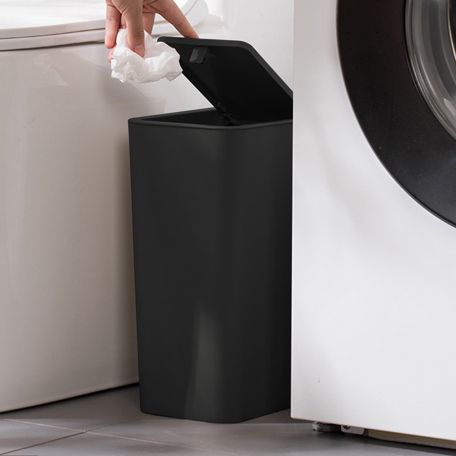 SBYOJLPB Small Plastic Trash Can with Press Lid, Black