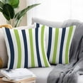 thumbnail image 2 of Outdoor Waterproof Throw Pillow Covers Set of 2 Navy Blue Green Stripes Decorative Pillowcases Square Outdoor Pillows Cushion Case 18x18 Inch Contrast Striped Patio Pillows for Couch Sofa Bed Garden, 2 of 9