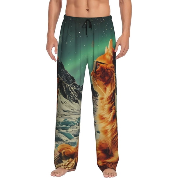Fotbe Space Adventurer Cat Pantalones de Pijama para Hombre, Pantalones de Dormir, Pantalones de Casa con Cintura Ajustable y Bolsillos-3X-Large